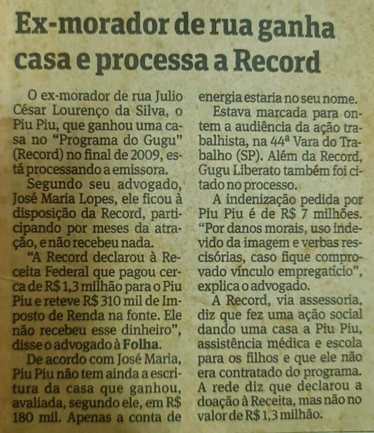 Recorte de jornal sobre caso conduzido pelo escritório